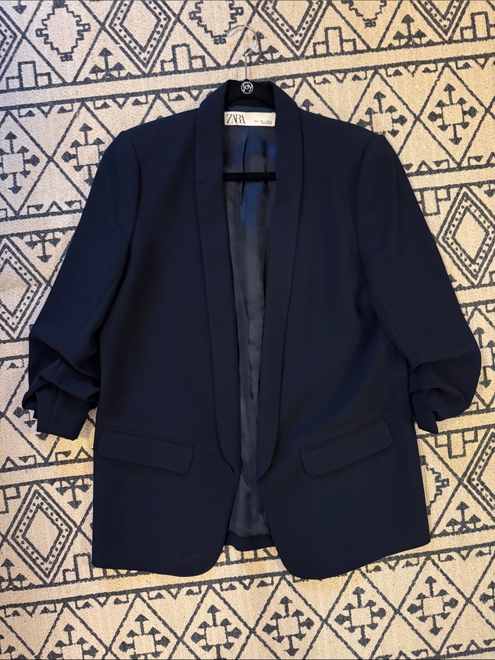 Zara Women's Dark Navy Open-Front Blazer with Shawl Lapel